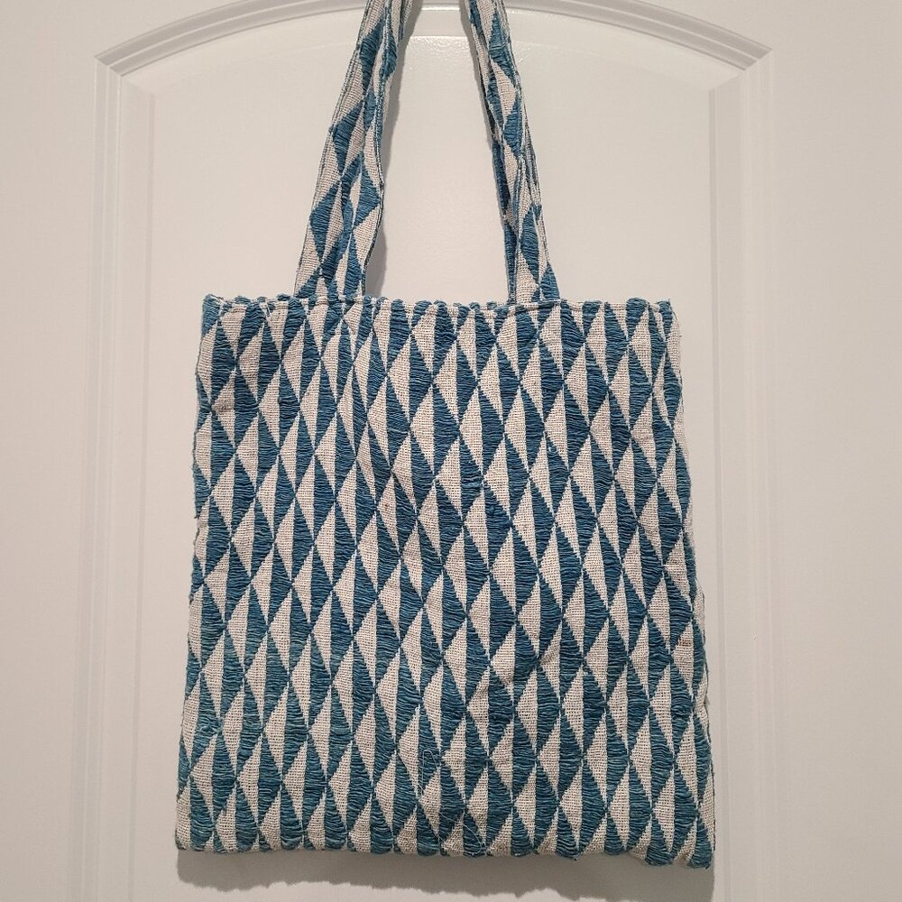 Vintage | Shoulder Bag | Light Blue + White diamond checker design | Ock Pop Tok
